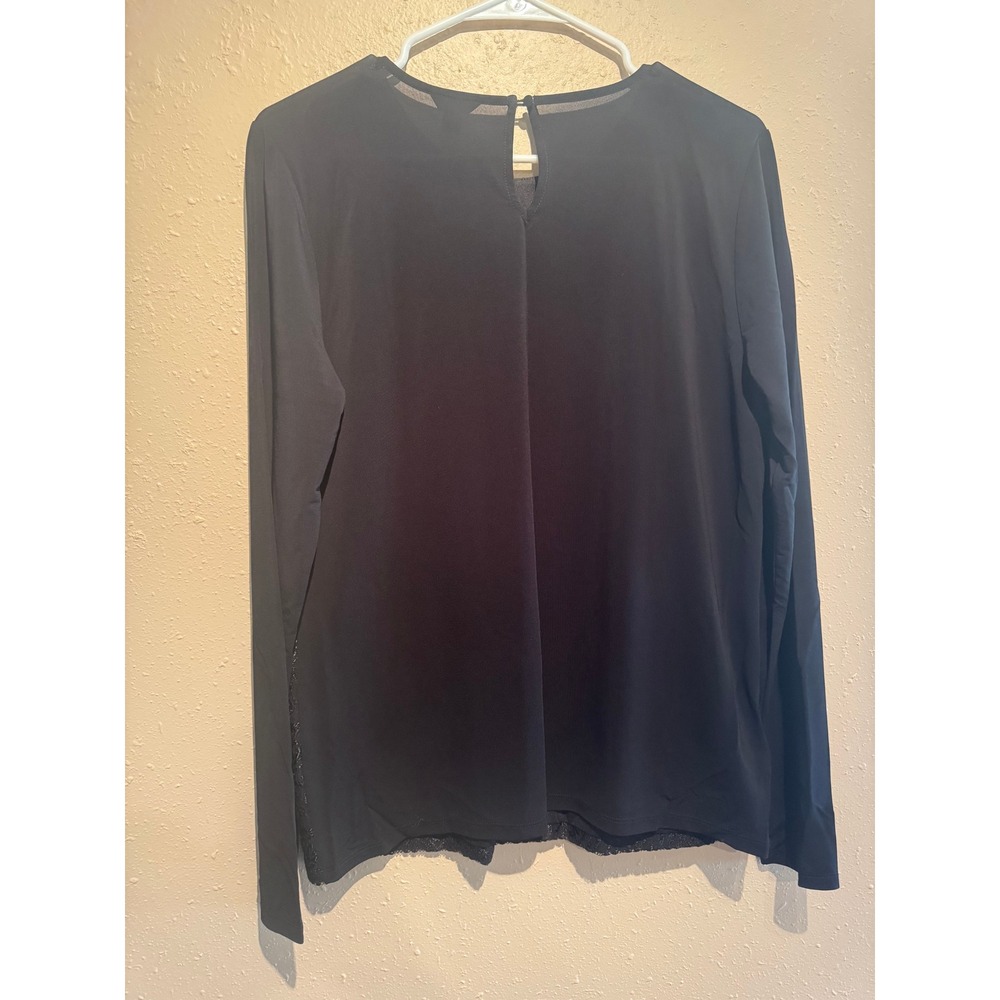 Ann Taylor Womens Black Lace Front Shimmer Long Sleeve Blouse Size L - Picture 3 of 6